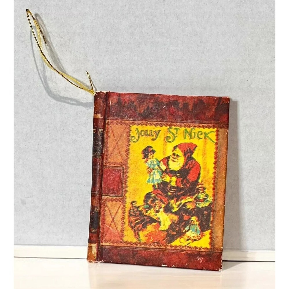 Vintage Jolly St Nick Miniature Book Christmas Ornament Santa Claus 1980s
